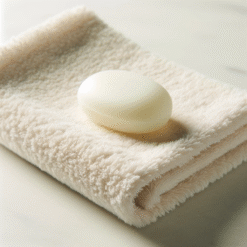 DALL·E 2024-01-17 11.37.29 - A small, fluffy towel next to a bar of soap on a simple, clean countertop. The towel is neatly folded, appearing soft and absorbent, with a light, pas Tarea Demostración ADOS-2