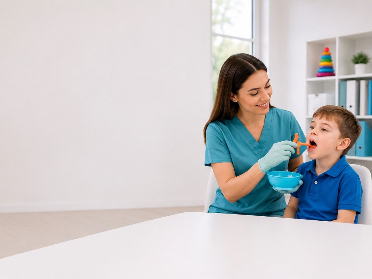 Terapeuta estimulando la zona oral de un niño con producto ARK Therapeutic Z-Vibe